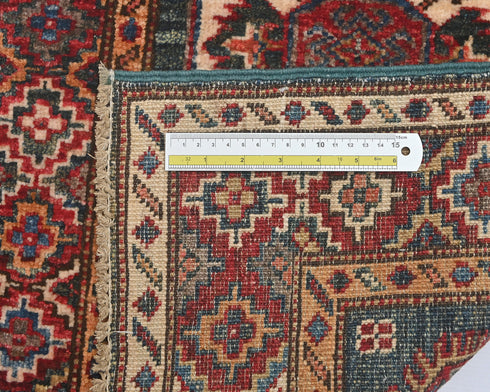 2x3 Green Kazak Afghan Hand Knotted Wool Area Rug